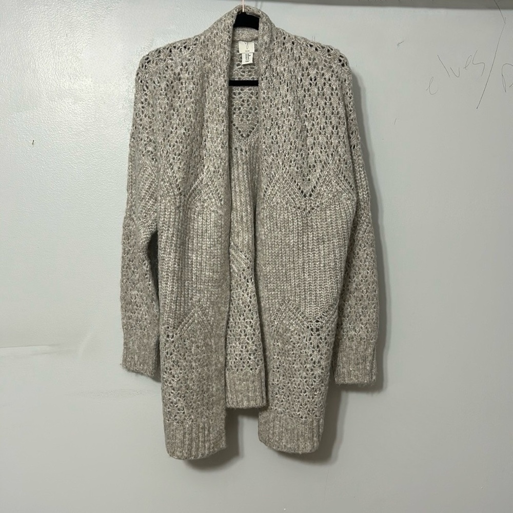 Joie Gray Open Front Open Stitch Long Cardigan Ja… - image 1